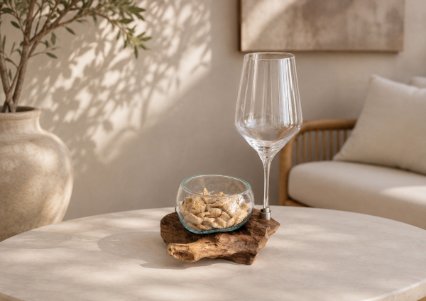 1er Spirit Holz mit Snack Glasschale