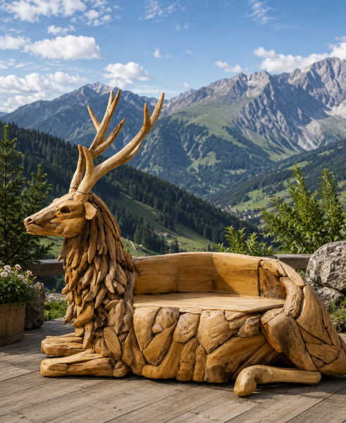 Sitzbank Hirsch aus Teakholz
